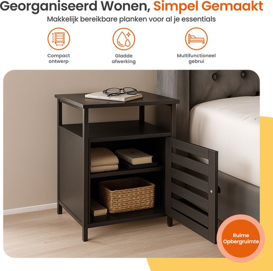 Goliving Table de chevet - 40 x 40 x 60 cm - Meuble de rangement avec porte et étagères - Bois - Industriel - Table d'appoint moderne - Noir