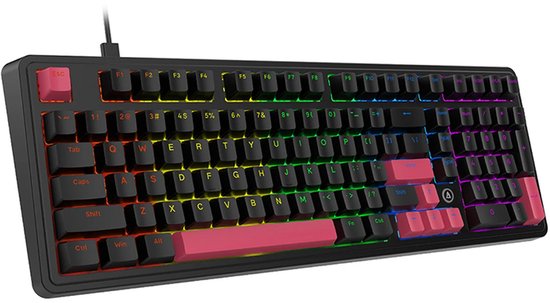 Clavier gaming mécanique filaire AJAZZ AK980 - Disposition à 98 % avec pavé numérique - Fixation par joint d'étanchéité - Remplacement à chaud - RGB - QWERTY américain - Commutateurs rouges - Noir/Rose