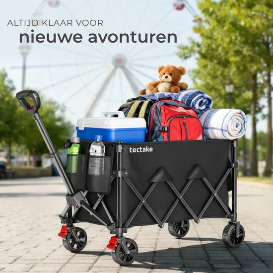Chariot tectake® - Pliable - Capacité de charge de 80 kg - Roues pivotantes massives avec frein - 45 x 88 x 95 cm - Chariots de transport - Chariot à main - Avec poignée réglable - Chariot à main - Chariot de transport hydrofuge - Avec tablette et compart