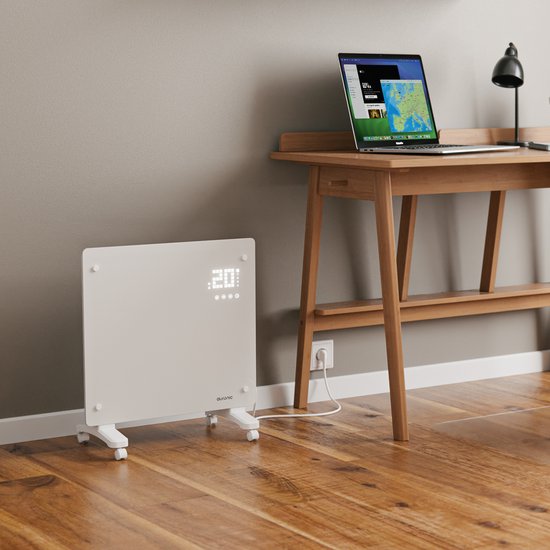 Chauffage électrique Auronic - convecteur avec thermostat et télécommande -  panneau en verre - 1000W - Blanc