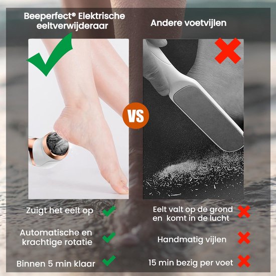 Beeperfect® Pince à callosités électrique avec système d'aspiration - Lime à pieds - Lime à callosités - Étanche IPX7 - Ensemble de pédicure gratuit - Comprend 6 disques à callosités - Noir