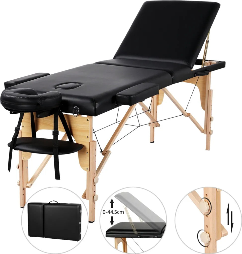 Table de massage Yaheetech à 3 zones 213 x 80 cm - Noir - Table de soins pliable pouvant supporter jusqu'à 250 kg