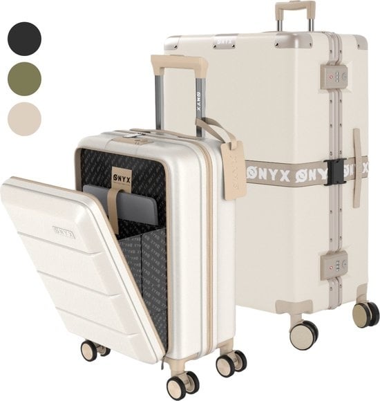 ONYX 2-piece Suitcase Set - Bagage à main avec poche frontale et Check-in case - 35L/100 L - TSA lock - Lightweight Trolley - Aluminium closure - Beige