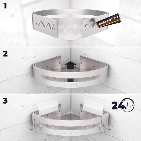 Sanicraft® - Porte-douche - Porte-douche sans perçage - Convient à tout type de mur - Porte-douche suspendu - Porte-douche d'angle - Etagère de douche - Inox - 2 pièces