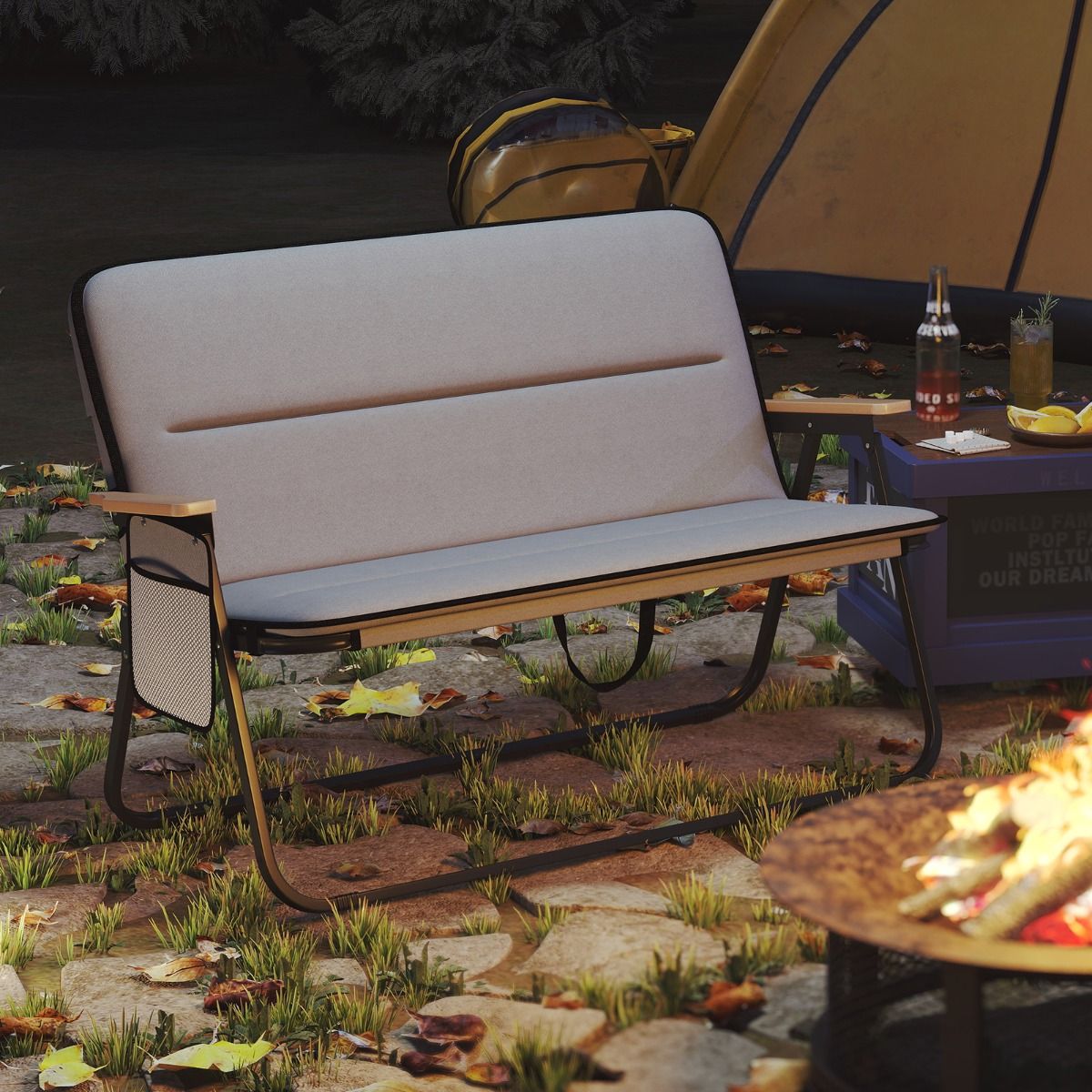 Chaise de camping double Coast - pliable - coussin amovible - gris