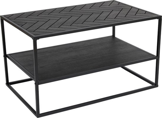 Table basse Lifa Living Dijon - Bois et acier - Intérieur - Noir - Motif à chevrons - 80 x 50 x 45 cm