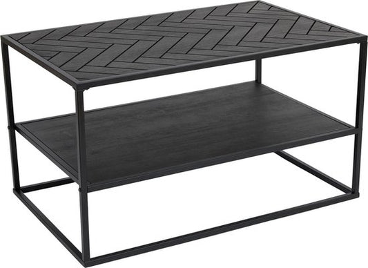 Table basse Lifa Living Dijon - Bois et acier - Intérieur - Noir - Motif à chevrons - 80 x 50 x 45 cm
