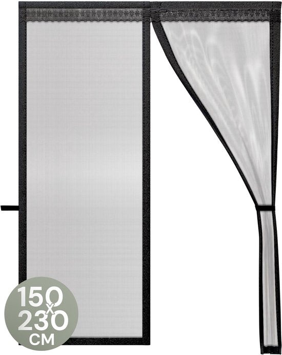 O'DADDY® Rideau de porte Deluxe FIBER - Rideau anti-moustiques magnétique - Pour les nouvelles constructions et les portes standard - Installation facile - Moustiquaire de porte noire - 150x230 cm