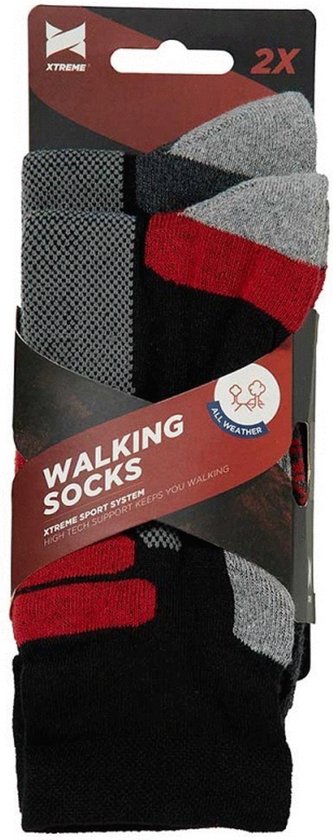 Chaussettes de randonnée Xtreme toutes saisons, lot de 2, noir et rouge - Chaussettes - 42-45