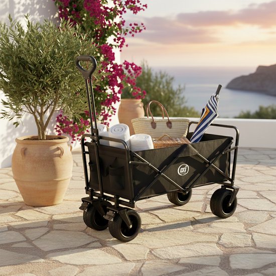 Chariot pliable AXI AB131 – Noir – Avec poignée de traction, freins et housse – Capacité de charge de 100 kg – Facile à transporter – Métal