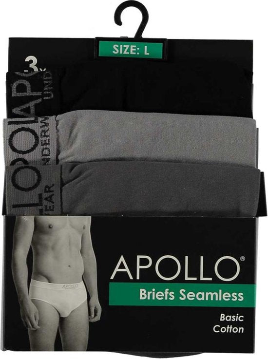 Apollo Underwear Seamless Men Cotton Black/Grey 3 Pieces Size M