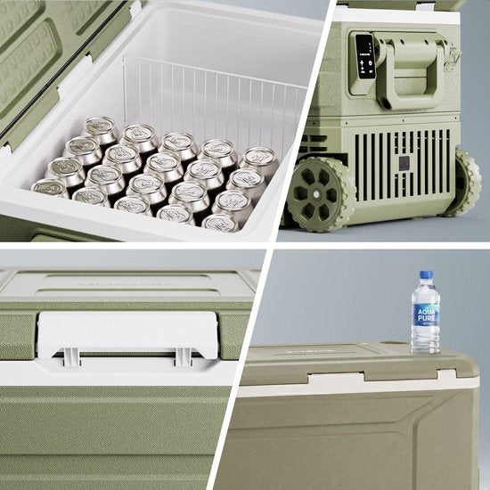 Auronic Electric Cool Box - Compresseur - 64L - 12V et 240 volts - Réfrigérateur de camping - Frigobox Car - Avec roues et poignée - Vert