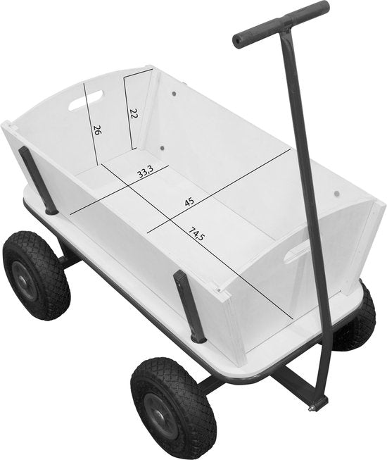 Sunny Billy Beach Wagon Chariot Bleu - Bois brut - Chariot avec pneus gonflables - 94x61x97cm