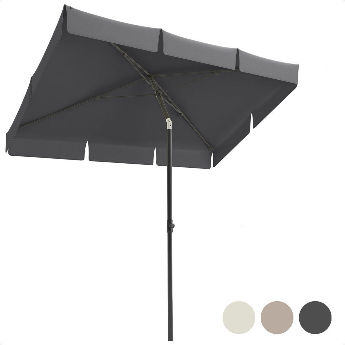Parasol - LifeGoods - 30° inclinable - Imperméable - Avec housse - 200x125cm - Gris foncé
