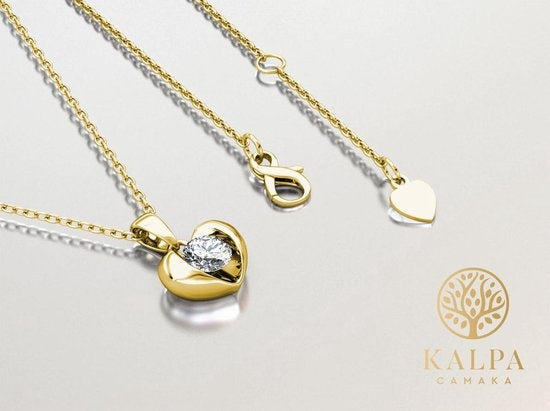 Yolora Collier Femme avec Pendentif Coeur - Cristal Kalpa Camaka - Or - Plaqué Or Jaune 18K - Collier Femme Or - Bijoux - Collier - Boîte Cadeau de Luxe - Boîte Cadeau - Bel Emballage Cadeau - Emballage Cadeau Exclusif