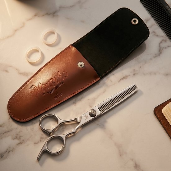 ProTrue Ciseaux à désépaissir Coiffeur avec étui en cuir - Ciseaux à désépaissir en acier inoxydable - Ciseaux de coupe