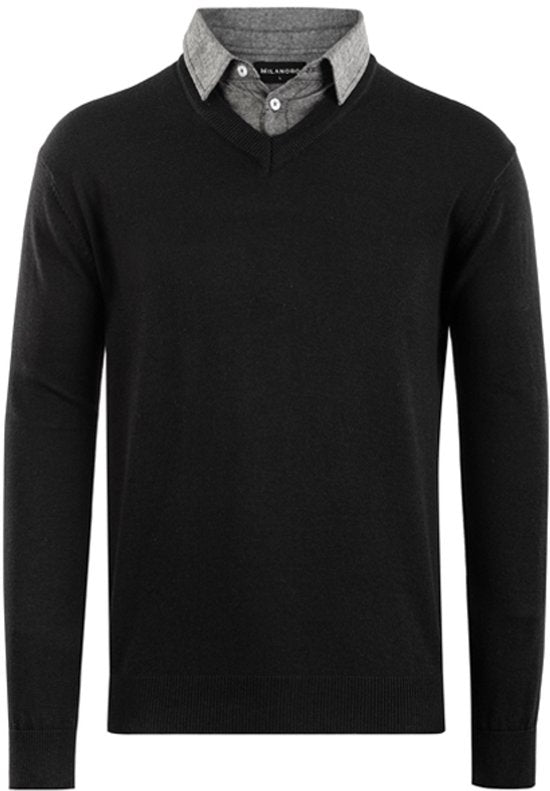 Milanoro - Pull homme à col chemise - Gris foncé - XXL