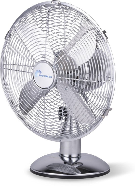 Ventilateur Lifetime - Ø30 Cm - Rétro - 3 Vitesses - Fonction inclinable - Fonction pivotante - Chrome