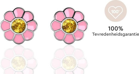 Yolora Kids Boucles d'oreilles fleurs roses - cristaux Kalpa Camaka - plaqué or blanc 18K - Enfant - Boucles d'oreilles filles couleur argent - Bijoux enfants - Boîte cadeau de luxe - Boîte cadeau - Emballage cadeau - Magnifique emballage cadeau