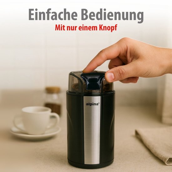Moulin à café électrique Alpina 200 W - Moulin à café pour 70 g de grains de café - Moulin à grains avec lames en acier inoxydable - Moulin avec verrou de sécurité - Noir