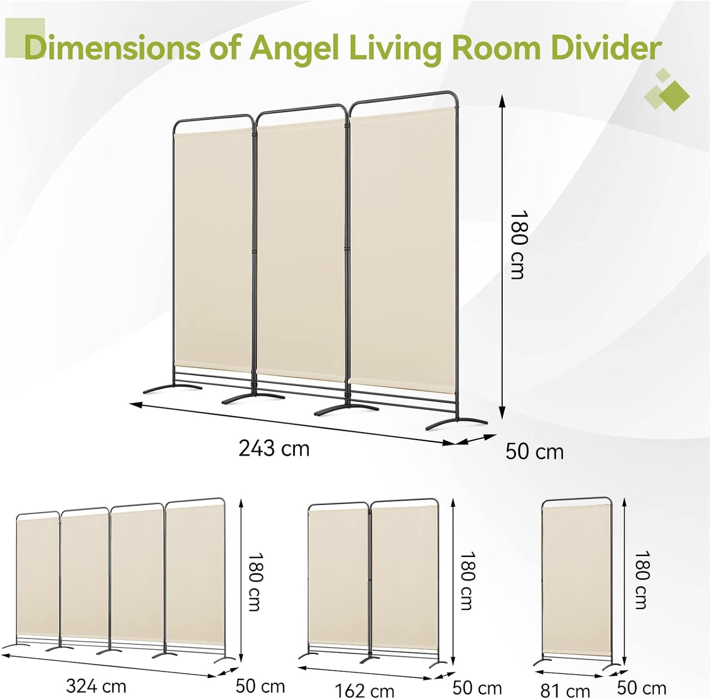 Angel Living Paravent - 3 Panneaux - 243 x 180 cm - Beige