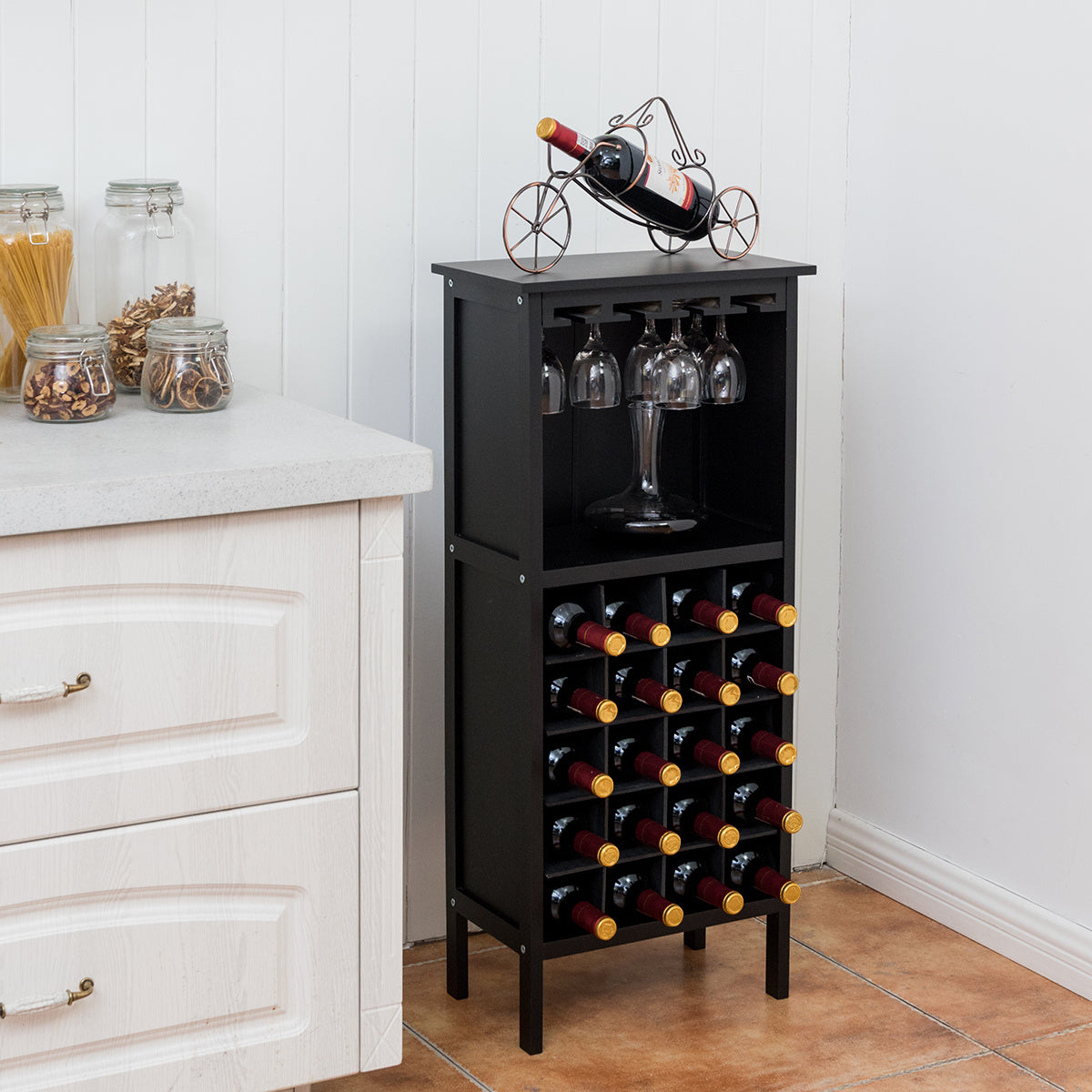 Etagère en bois en bois pour bouteilles de vin ? Etagère en bois pour bouteilles de vin style colonial noir