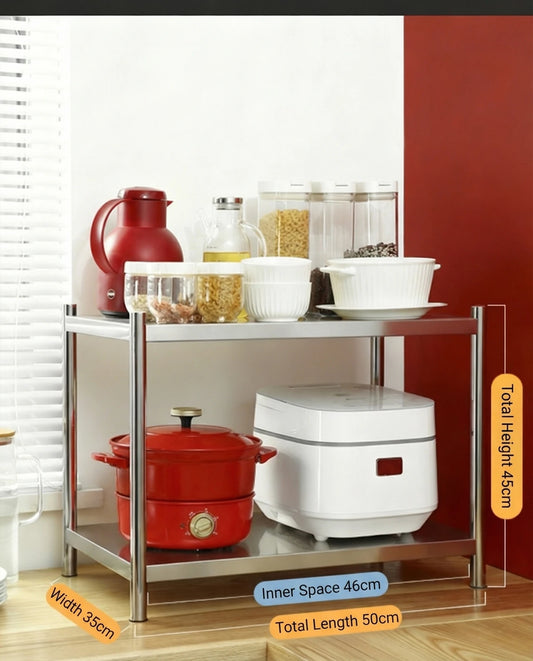 COOKER KING Support pour micro-ondes à double couche pour plan de travail de cuisine, rangement pour appareils électroménagers, étagère coulissante, hauteur réglable