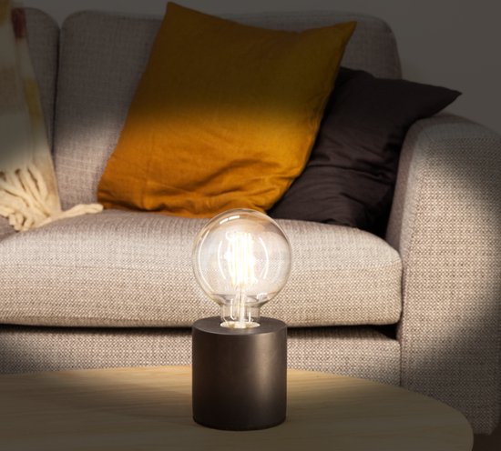 Culot de lampe, cylindre, câble avec interrupteur, E27, 60 W, IP20, ciment, noir, 90 mm x 90 mm