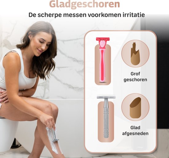 Wellshave Safety Razor Grey - Stainless Steel + 20 Razors - Women & Men - Razor - Safety Razor - Double Edge - Single Blade