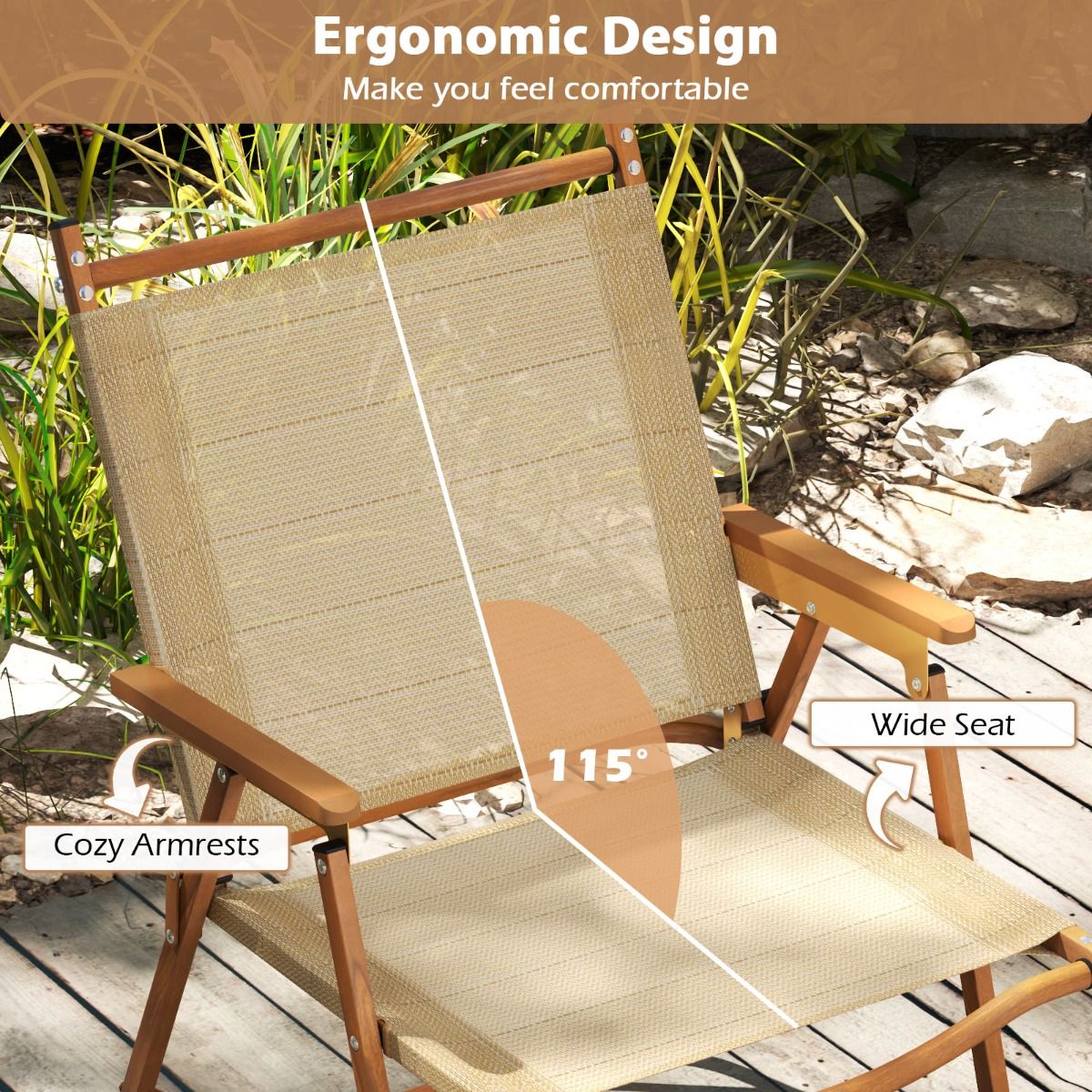 Lot de 2 chaises de camping pliantes Coast - Structure en aluminium légère - Conception ergonomique - Beige