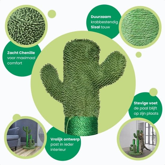 Gopets griffoir Cactus - griffoir Cactus avec corde - griffoir design moderne - meuble à griffer avec jouet - 33 x 52 cm
