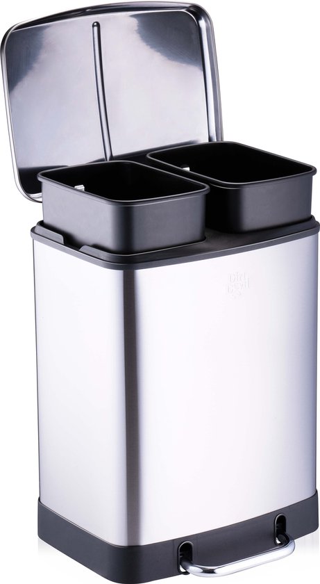 Dirt Devil Poubelle à pédale 12 litres - Poubelle salle de bain - Inox - Argent
