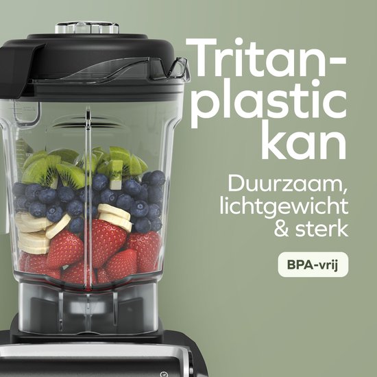 KitchenBrothers Power Blender - 1600W - 2L - Smoothie Maker - Ice Crusher - Metallic Black