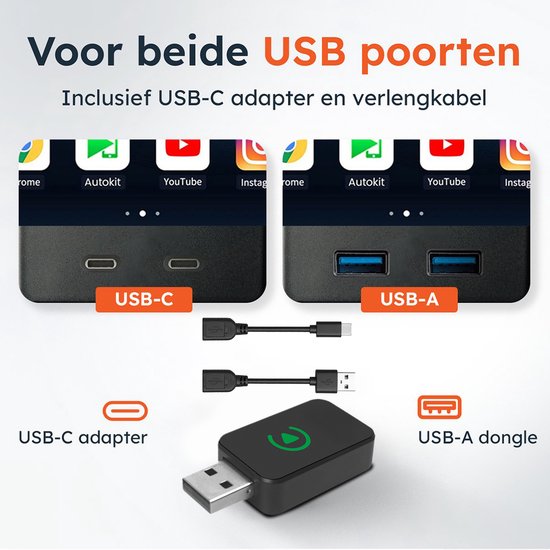 Wireless CarPlay & android dongle - Car - Bluetooth - Sans fil - Sans fil - Récepteur - Compact - incl USB-C - Skoov