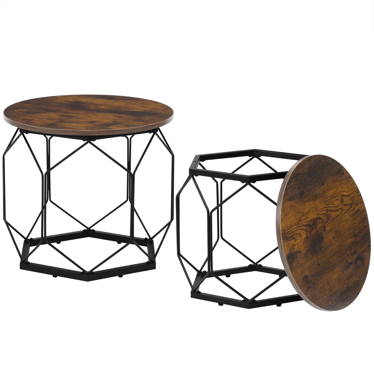 Ensemble de tables basses Woltu - 2 pièces - Rondes - Fibre de bois marron/noir