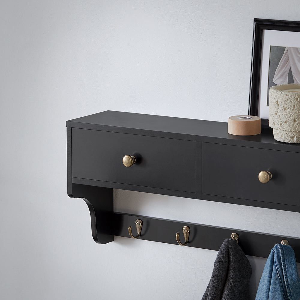 SoBuy FRG178-SCH Armoire murale Armoire murale Étagère suspendue avec 2 tiroirs et 5 crochets