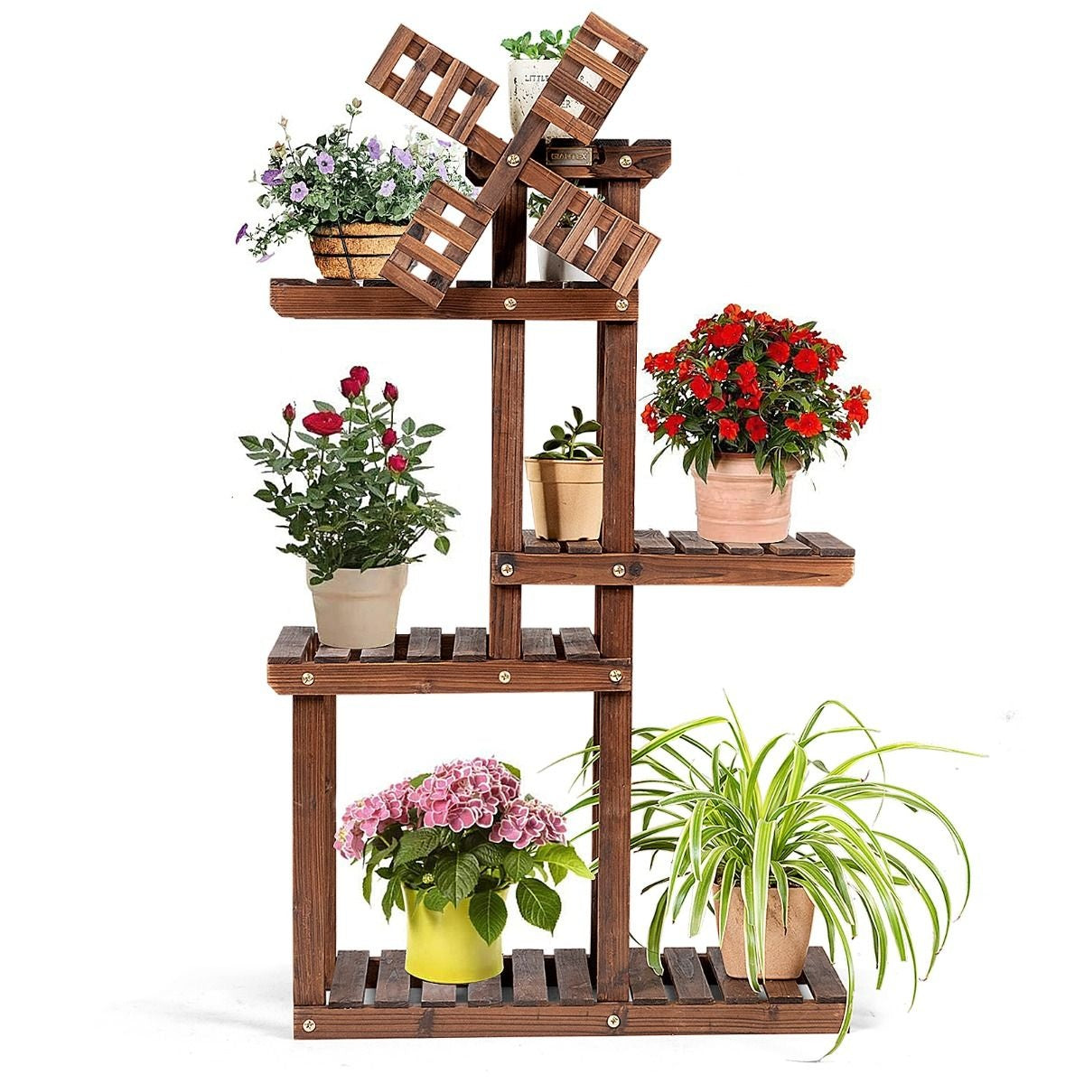 Coast étagère à plantes à 5 niveaux étagère à fleurs avec moulin à vent en bois 60 x 25 x 97 cm marron