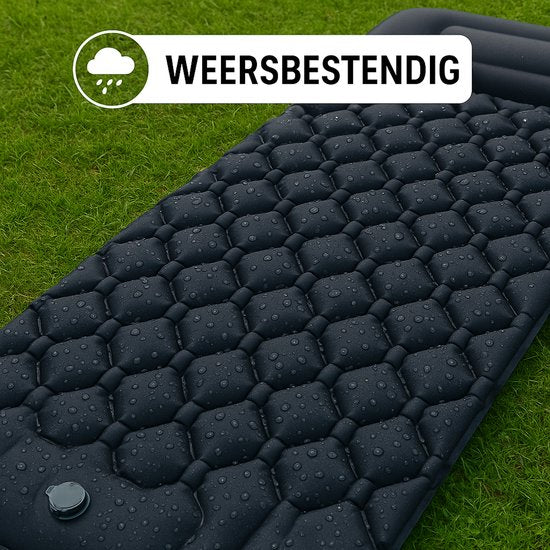 Outbee Matelas de couchage autogonflant - Lit gonflable avec pompe à pied et oreiller intégrés - 1 personne - Matelas de couchage autogonflant - Matelas gonflable avec support - 195x60x5 cm - Noir