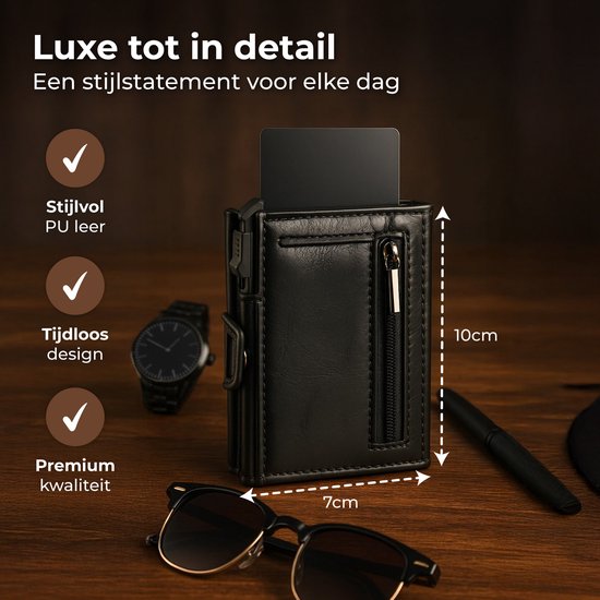 Nuvance Card Holder - Porte-cartes extensible avec protection RFID - 10 cartes - Porte-cartes hommes et femmes - Noir