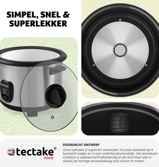 tectake® Rice Cooker - Cuiseur vapeur et rice maker avec insert vapeur - Marmite de cuisine grand volume 1,8L - Jusqu'à 10 portions de riz gluant, de riz complet ou de riz pour sushi