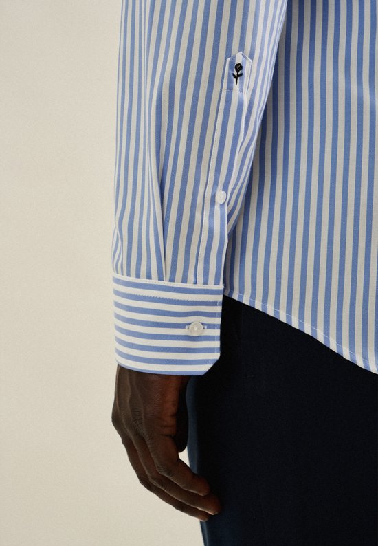 Chemise Seidensticker coupe ajustée - longueur de manche 7 - popeline - rayures bleues - sans repassage - tour de col : 41