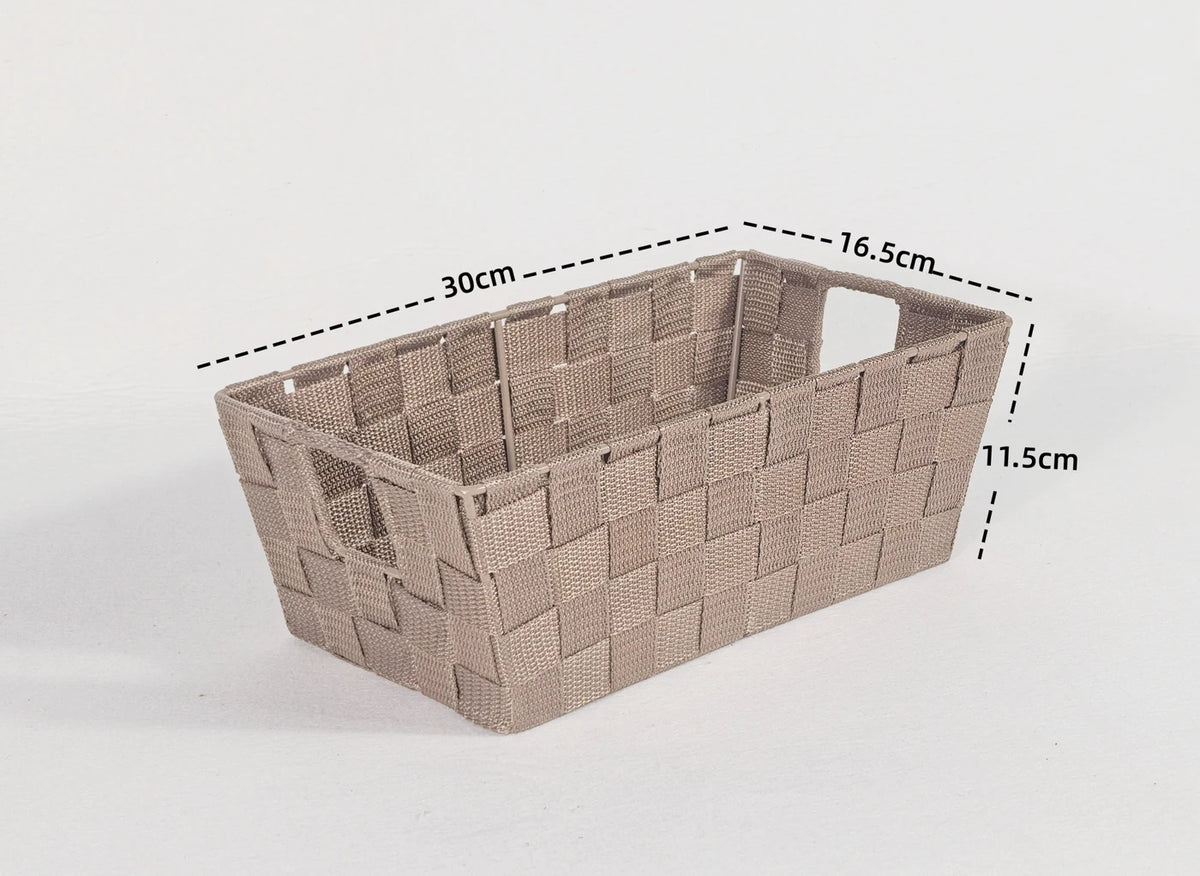 Kevahome Lot de 3 paniers de rangement avec sangle de transport - Polypropylène tissé à la main - Taupe - 12 x 6,5 x 4,5 pouces