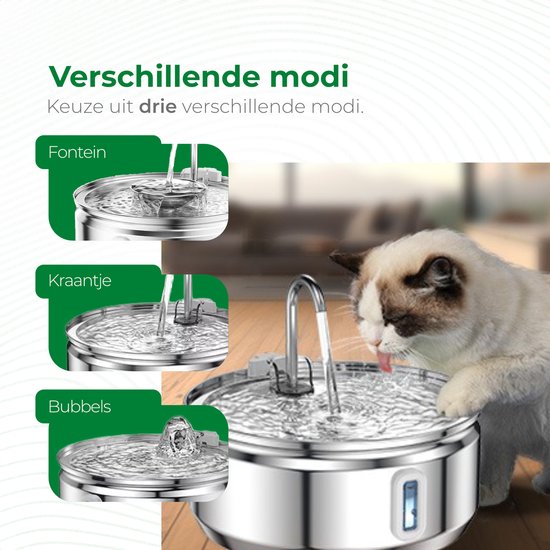 Selectedpets Abreuvoir pour chat en acier inoxydable - Abreuvoir pour chat - Filtre inclus - Capacité de 3,2L