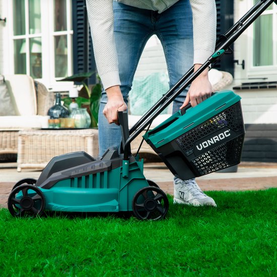 VONROC Tondeuse électrique - 1300W - Largeur de coupe 32cm - Bac de ramassage 30L + indicateur de remplissage - Hauteur de coupe réglable
