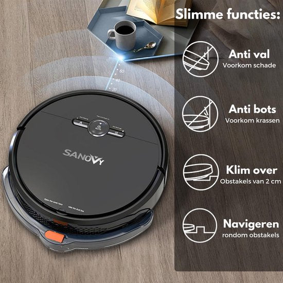 Robot aspirateur 3 en 1 - Sanovy - 1800 PA - Station de charge automatique - Robot balayeur - Contrôle via application ou télécommande