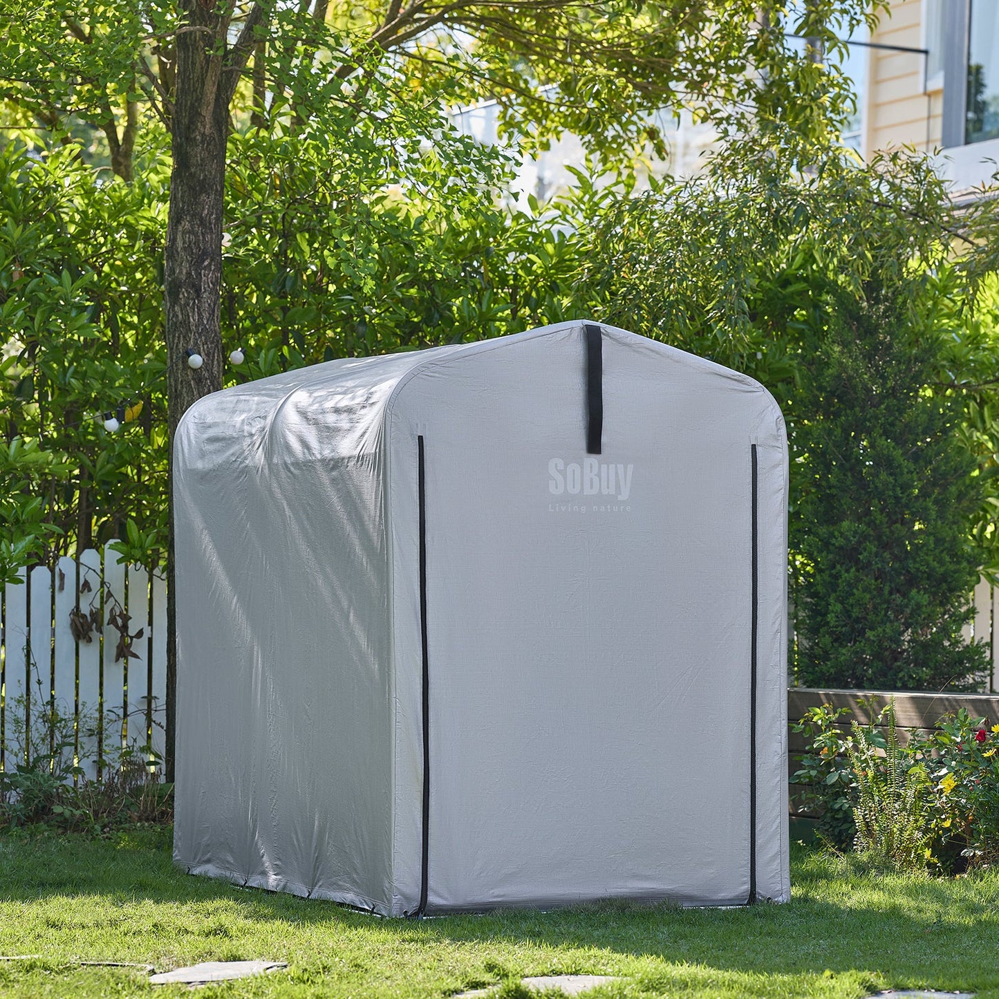 SoBuy KLS11-K Abri de jardin extérieur, étanche, abri vélo et rangement, argent, 120 x 176 x 163 cm