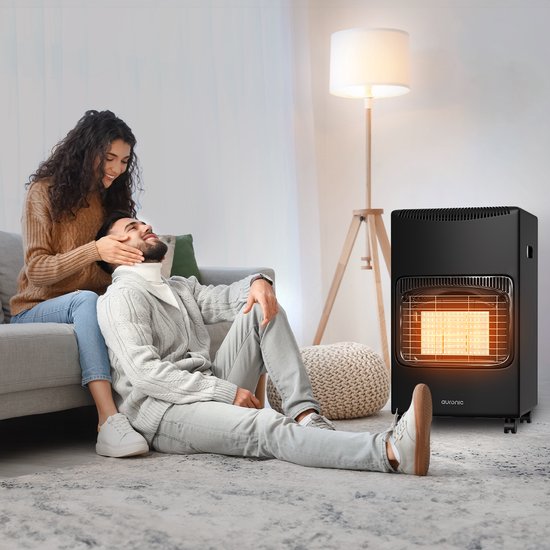 Auronic Mobile Gas Heater - with Wheels - up to 60 m² - 4100W Gas Heater - Includes Gas Pressure Regulator and Gas Hose - Black