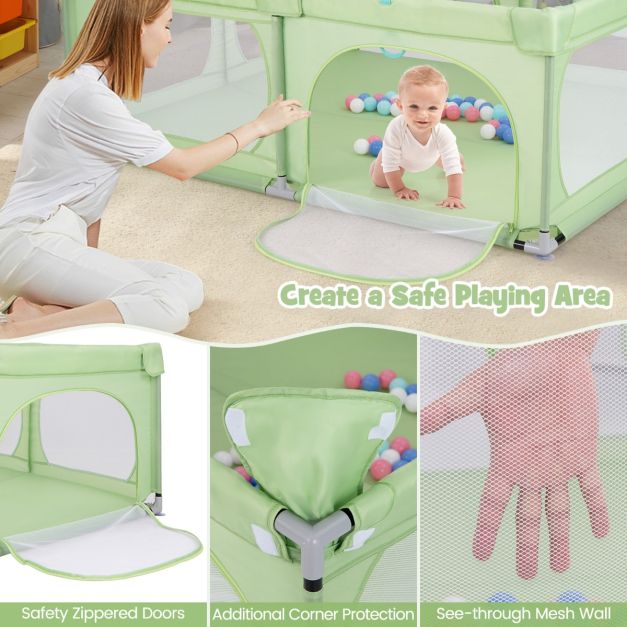 Coast - Grande boîte à bébé - 50 balles, 4 anneaux de main & 0-3 ans - 189 x 158 x 68 cm - Tissu Oxford/Métal - Vert