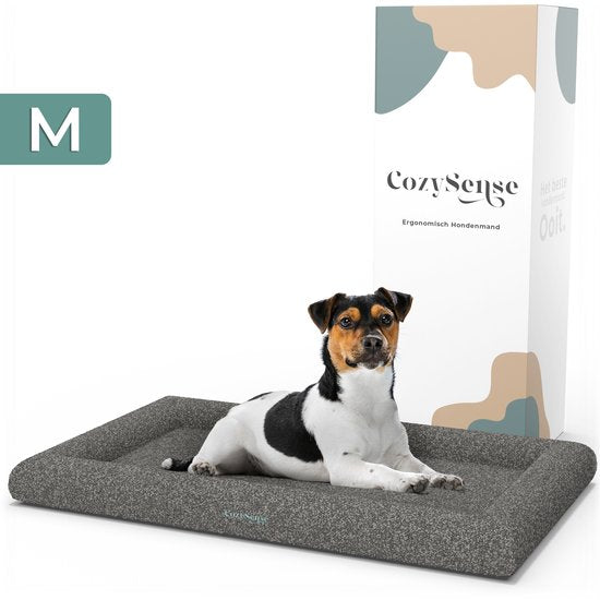 Panier orthopédique pour chien CozySense® - 75 x 45 cm - Taille M - Tissu bouclé - Lit imperméable pour chien avec housse lavable - Convient comme coussin de banc - Gris