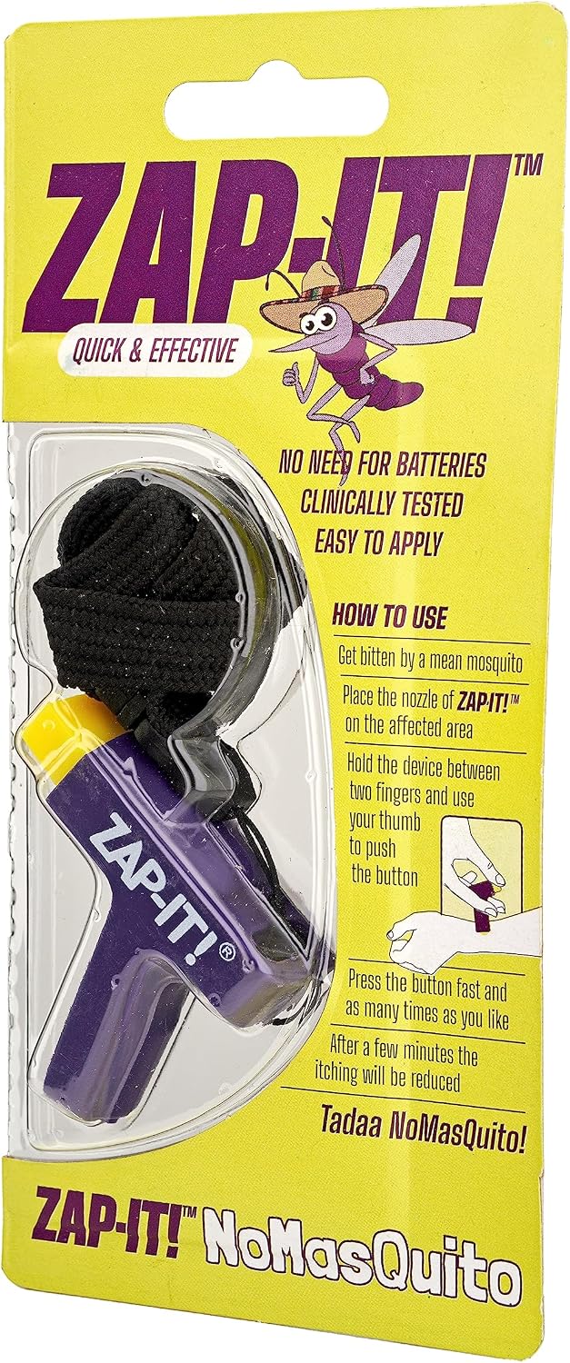 NoMasQuito Zap-It ! Appareil anti-piqûres de moustiques - Piézoélectrique - Sans piles - Violet/Jaune - 17 x 8 x 2,3 cm